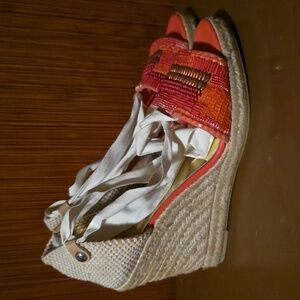 Donald J. Pliner Red and Tan Espadrille Wedges